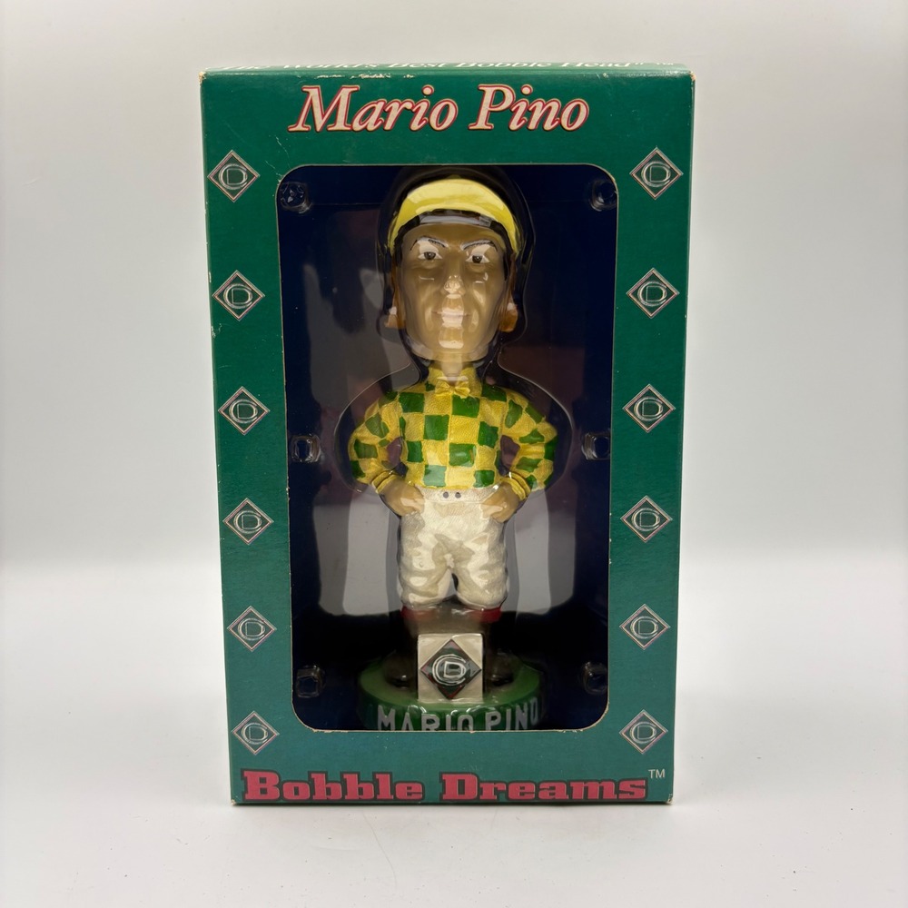 Bobble Dreams Mario Pino Jockey Bobblehead Colonial Downs Green Gold 7.5in